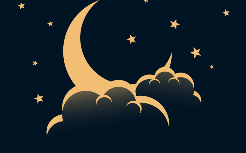 night sky with moon stars and clouds background